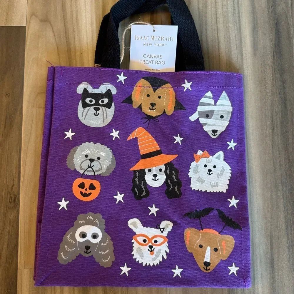 Isaac Mizrahi Halloween Purple Dog Faces Trick or Treat Shopping Canvas Bag